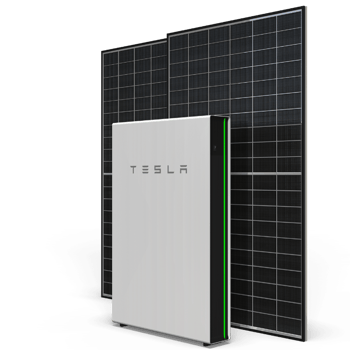 tesla powerwall standing next to solar panels-1